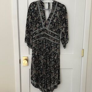 Bash black floral boho midi dress